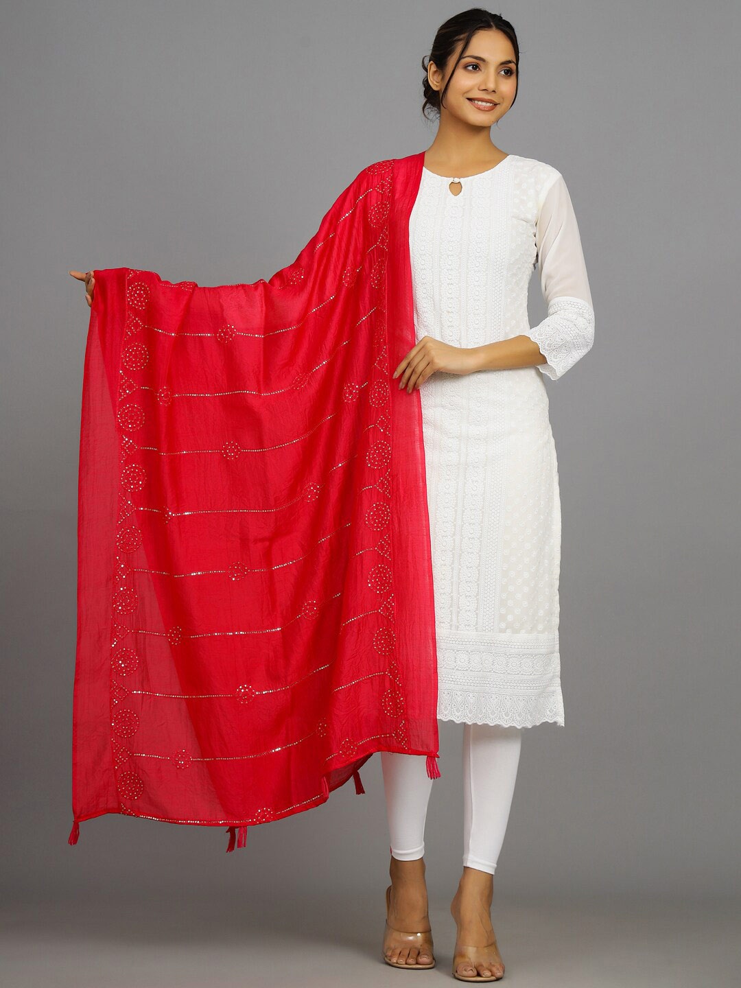 HANDICRAFT PALACE Embroidered Sequinned Dupatta, Pink