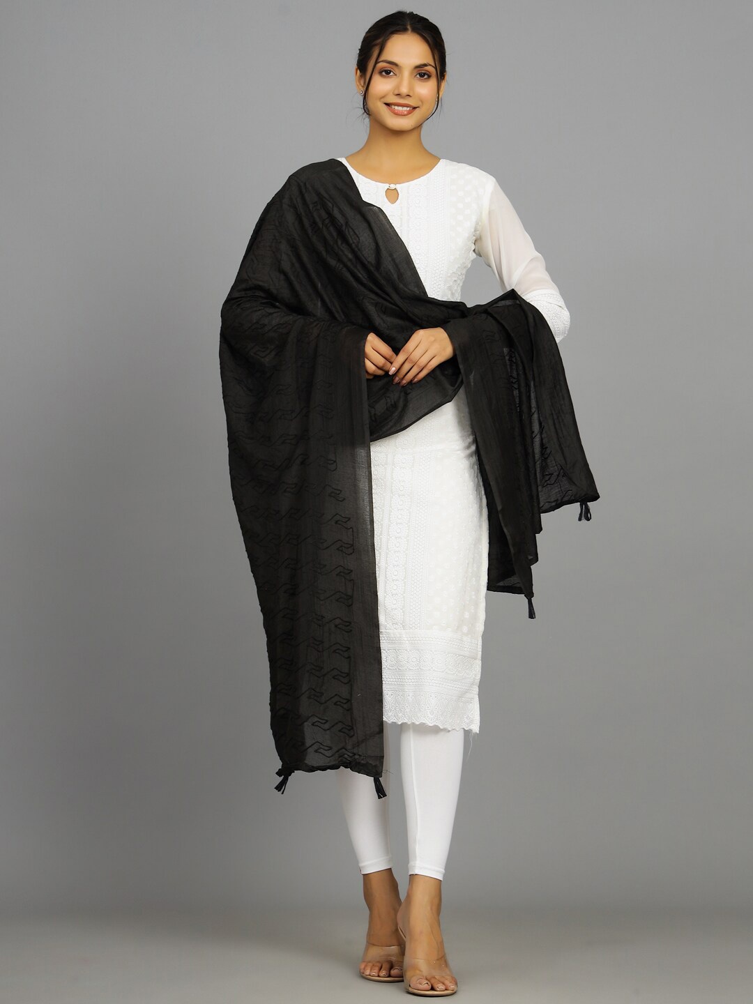 HANDICRAFT PALACE Embroidered Dupatta With Thread Work, Black
