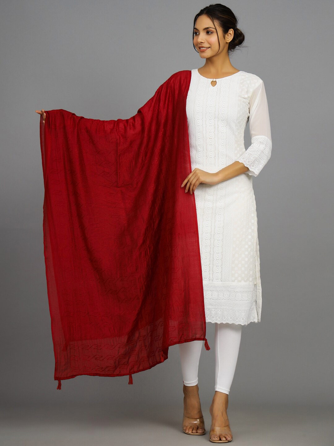 

HANDICRAFT PALACE Embroidered Dupatta Thread Work, Maroon