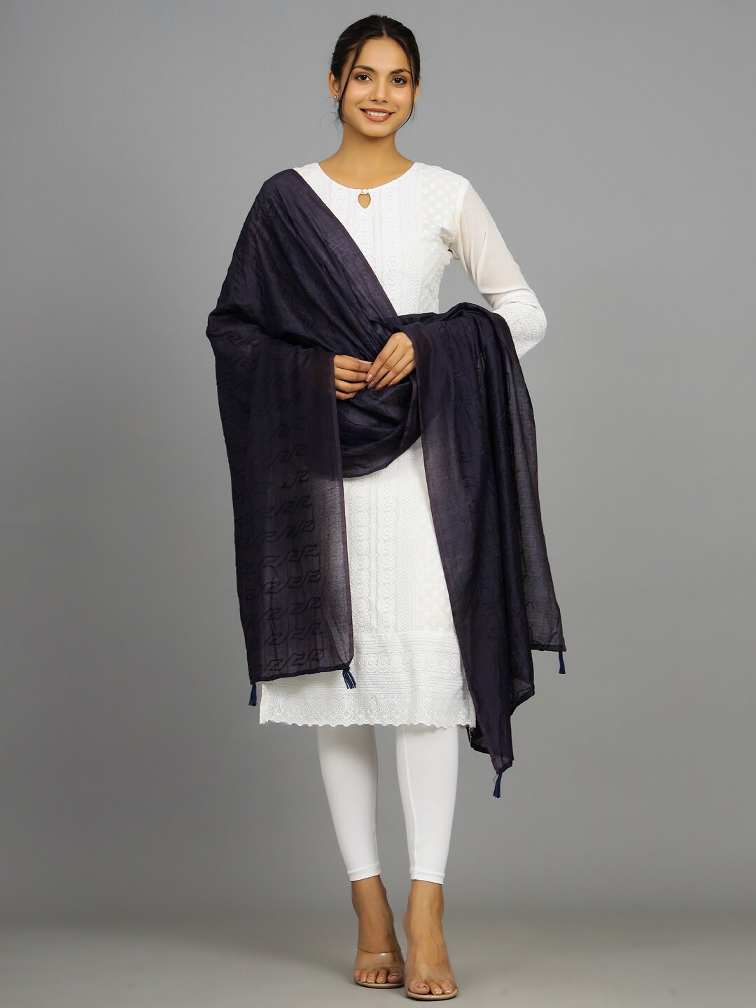 

HANDICRAFT PALACE Embroidered Dupatta With Thread Work, Navy blue