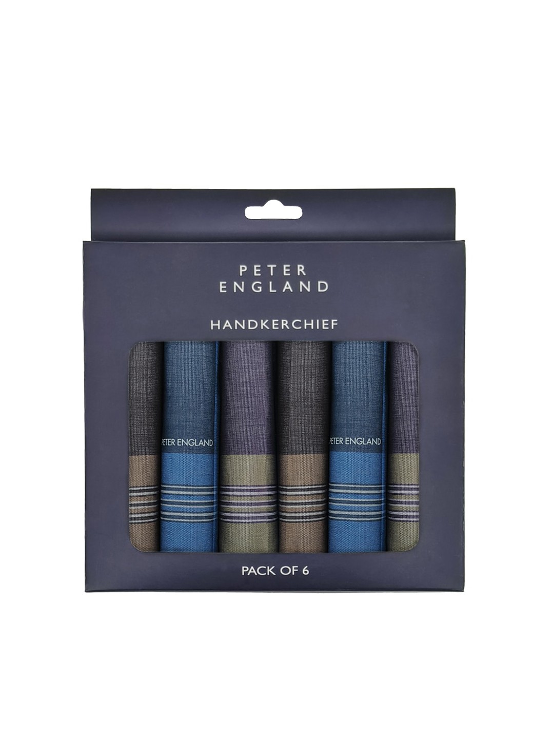 

Peter England Men Pack Of 6 Striped Cotton Handkerchief, Blue