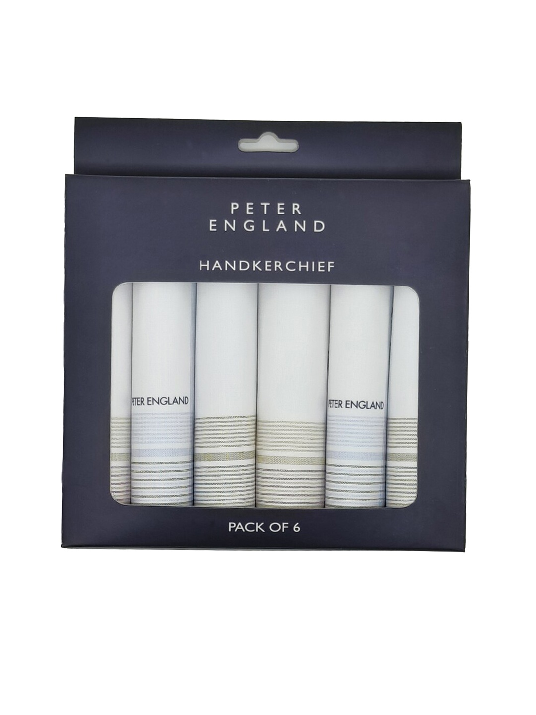 

Peter England Men Set Of 6 Striped Cotton Handkerchief, White