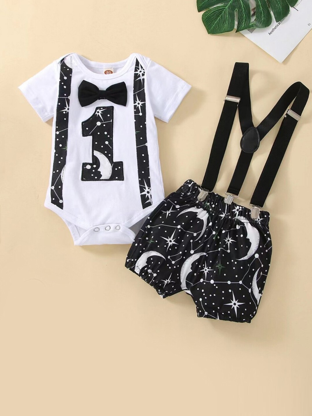 

Babymoon Infants Cotton Romper & Suspender Clothing Set, Black