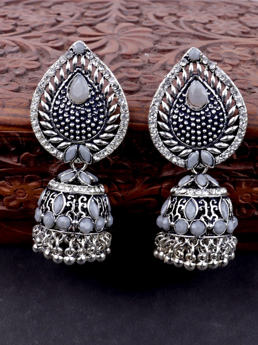 

Krelin Silver-Plated Dome Shaped Jhumkas Earrings, Grey