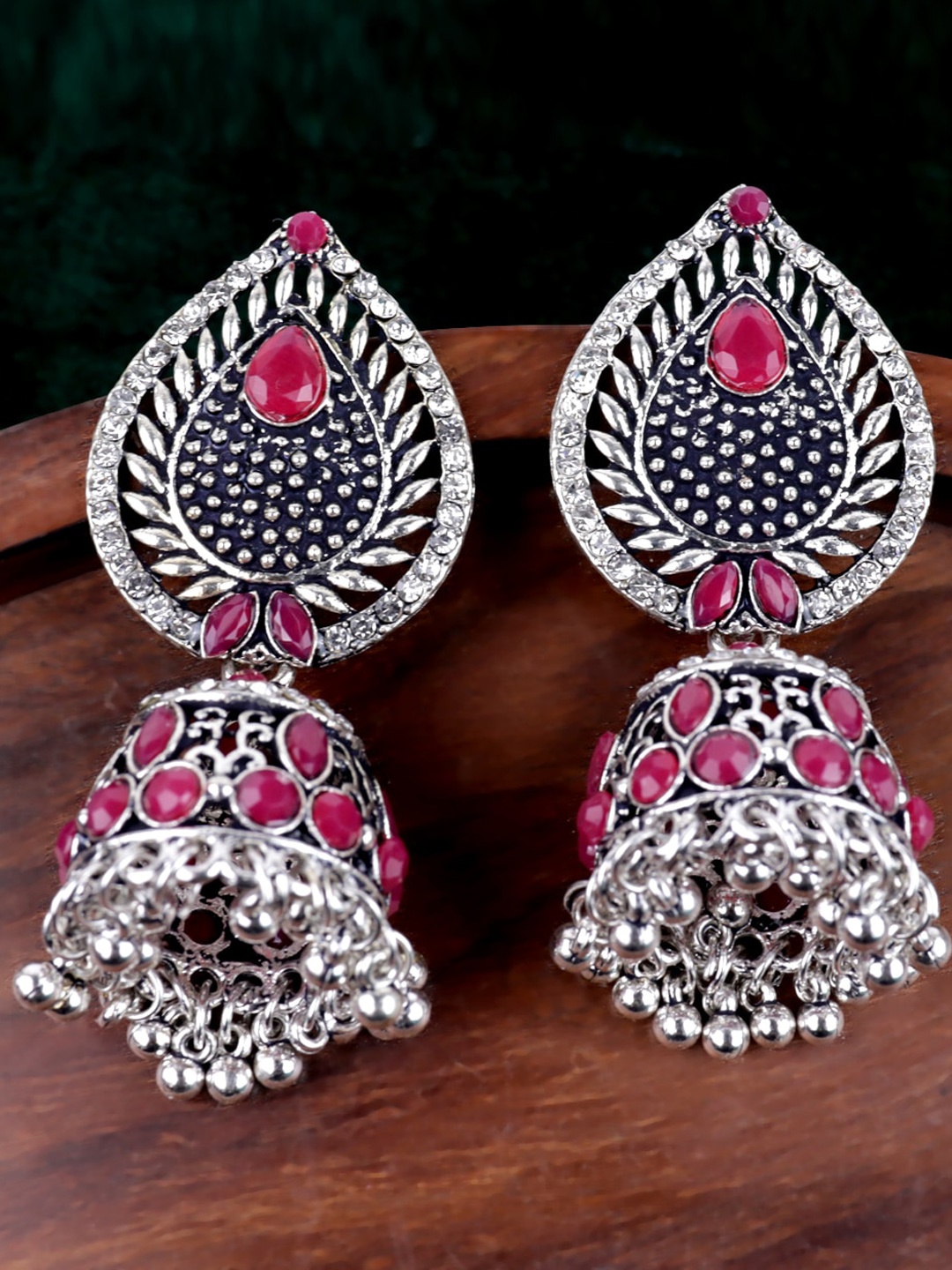 

Krelin Silver-Plated Dome Shaped Jhumkas Earrings, Pink
