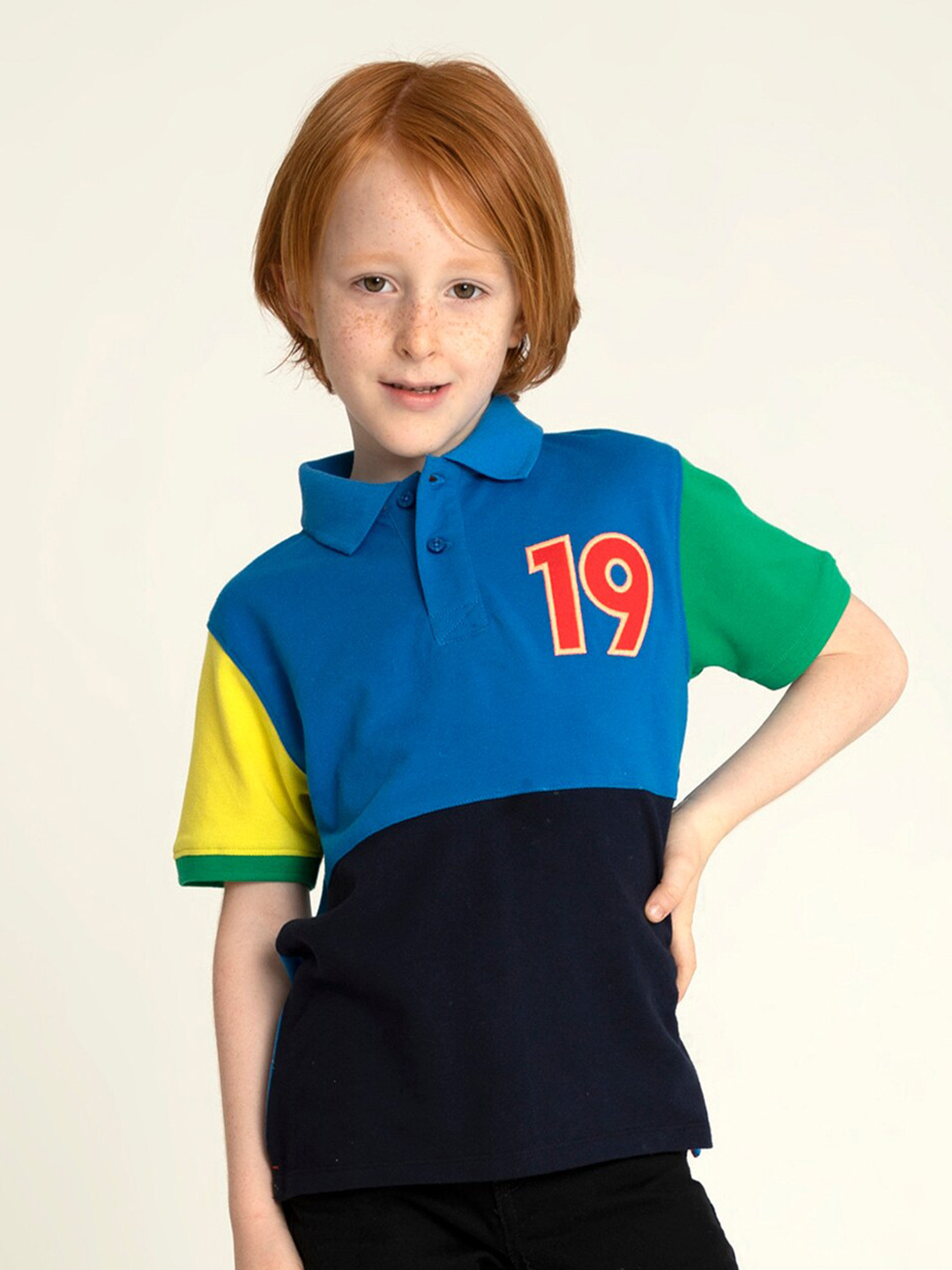 

Cherry Crumble Boys Colourblocked Polo Collar T-shirt, Blue