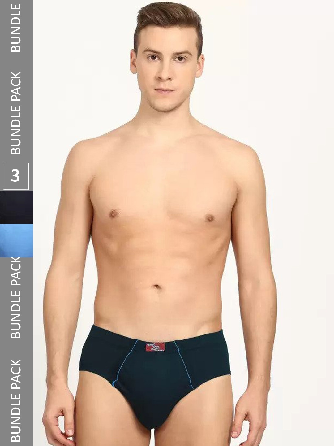 

JON Men Pack Of 3 Mid-Rise Cotton Hipster Briefs, Navy blue