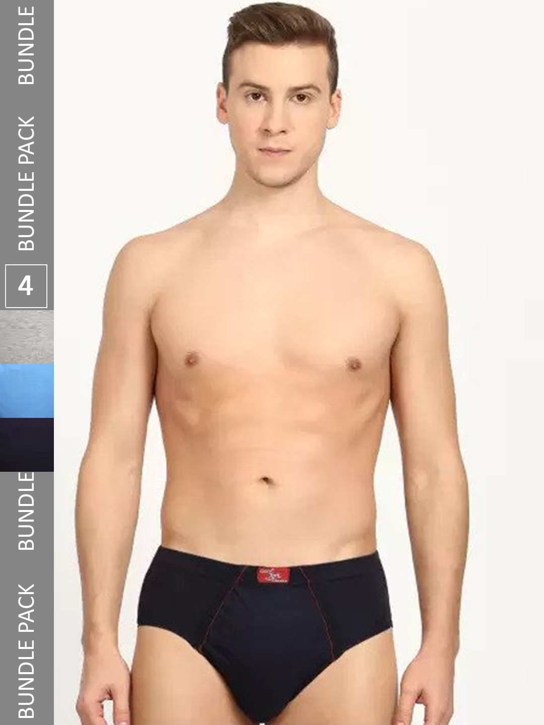 

JON Men Pack Of 3 Low-Rise Pure Cotton Hipster Briefs, Navy blue