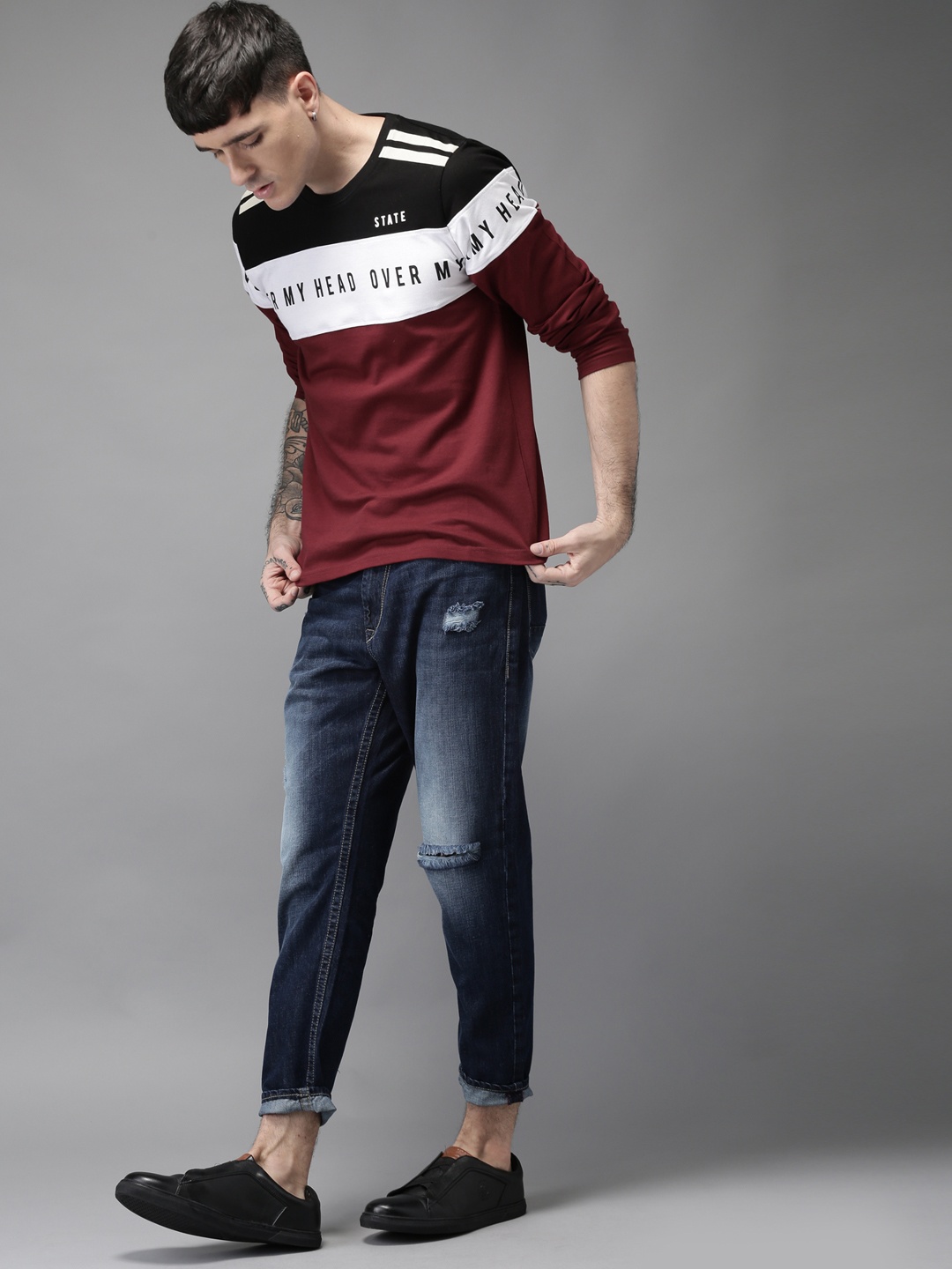 

Moda Rapido Men Maroon Colourblocked Cotton T-shirt, Na