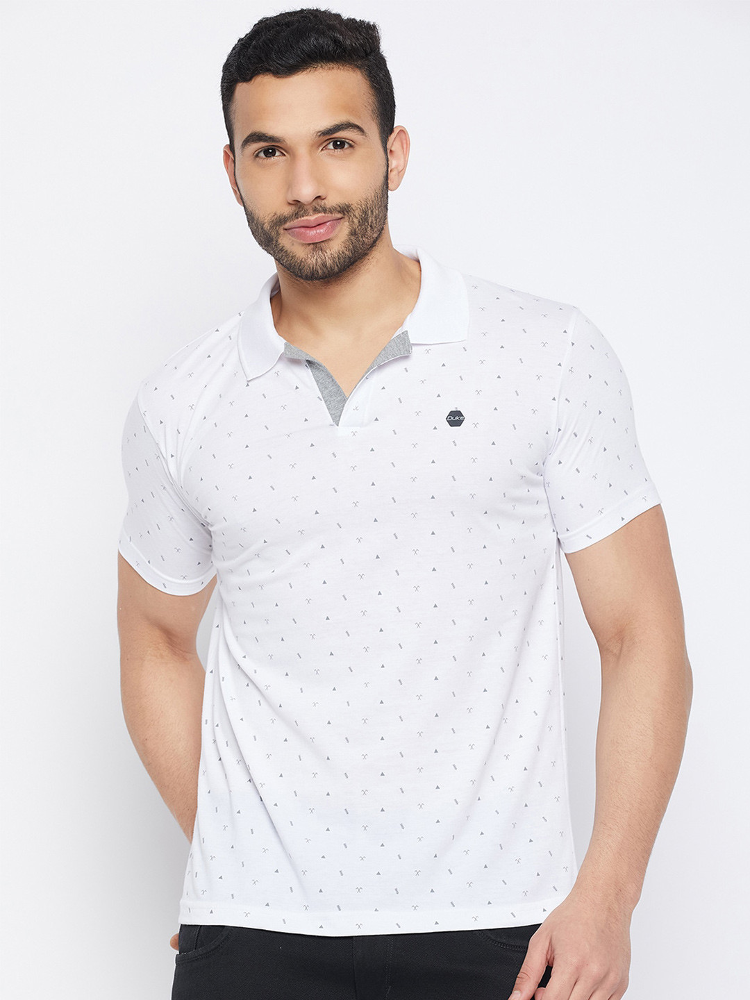 

Duke Conversational Printed Polo Collar Cotton Slim Fit T-shirt, White