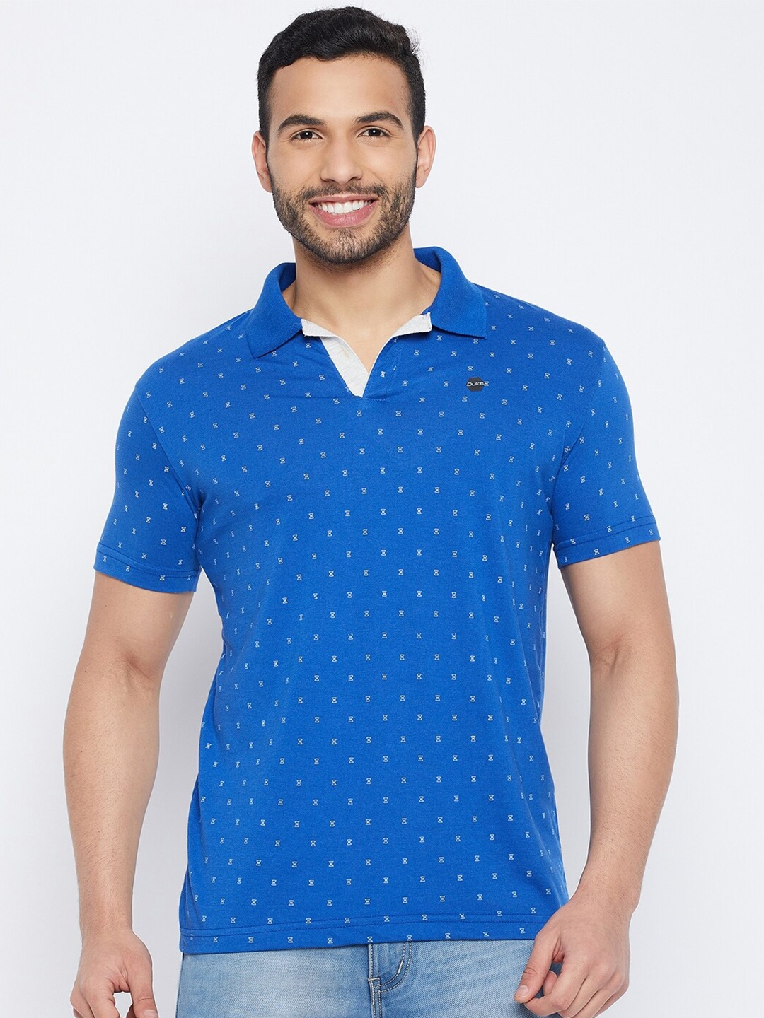 Duke Printed Polo Collar Cotton Slim Fit T-shirt, Blue