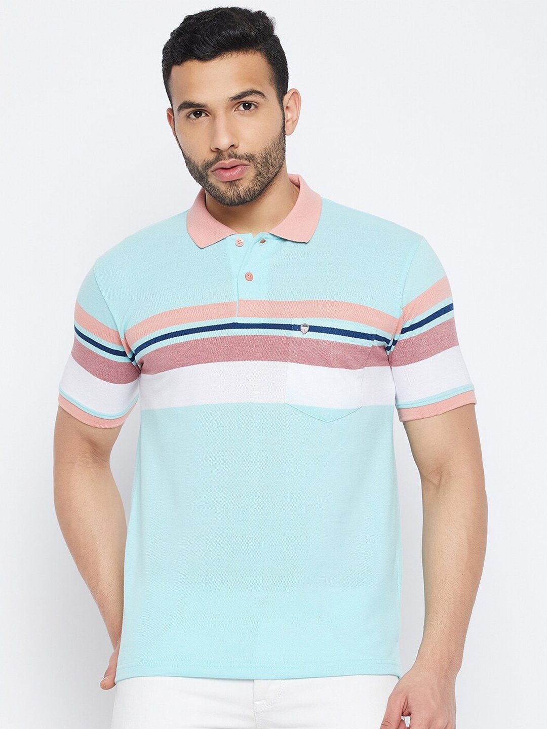 

Duke Striped Polo Collar Cotton T-shirt, Blue