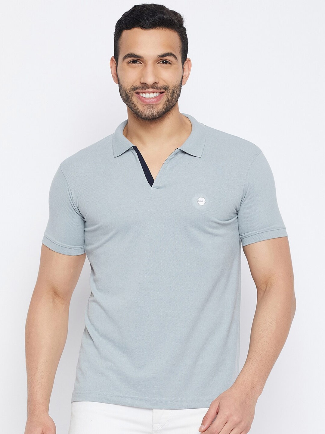 

Duke Men Grey Polo Collar Slim Fit T-shirt