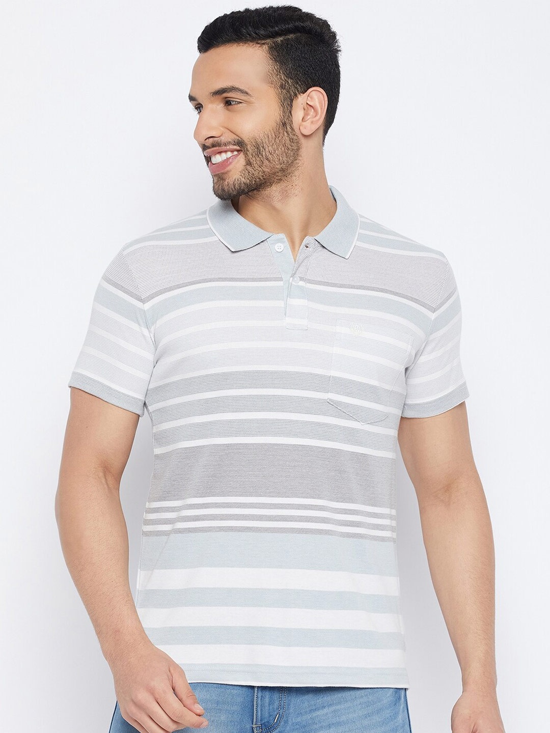 

Duke Striped Polo Collar Cotton T-shirt, Blue