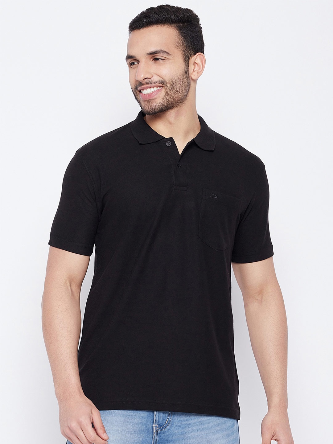 Duke Polo Collar Short Sleeves Cotton T-shirt, Black