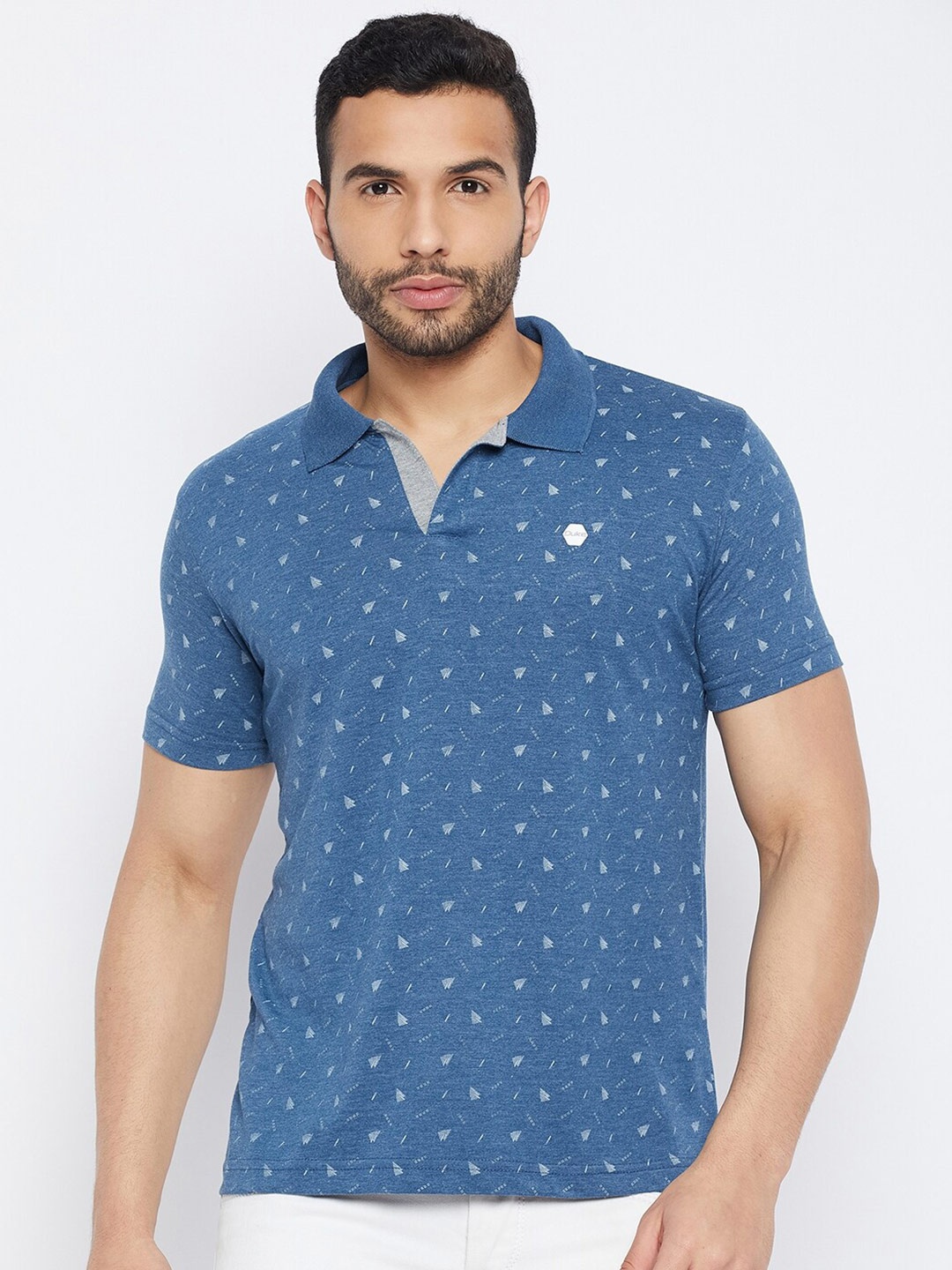 

Duke Geometric Printed Polo Collar Cotton T-shirt, Blue