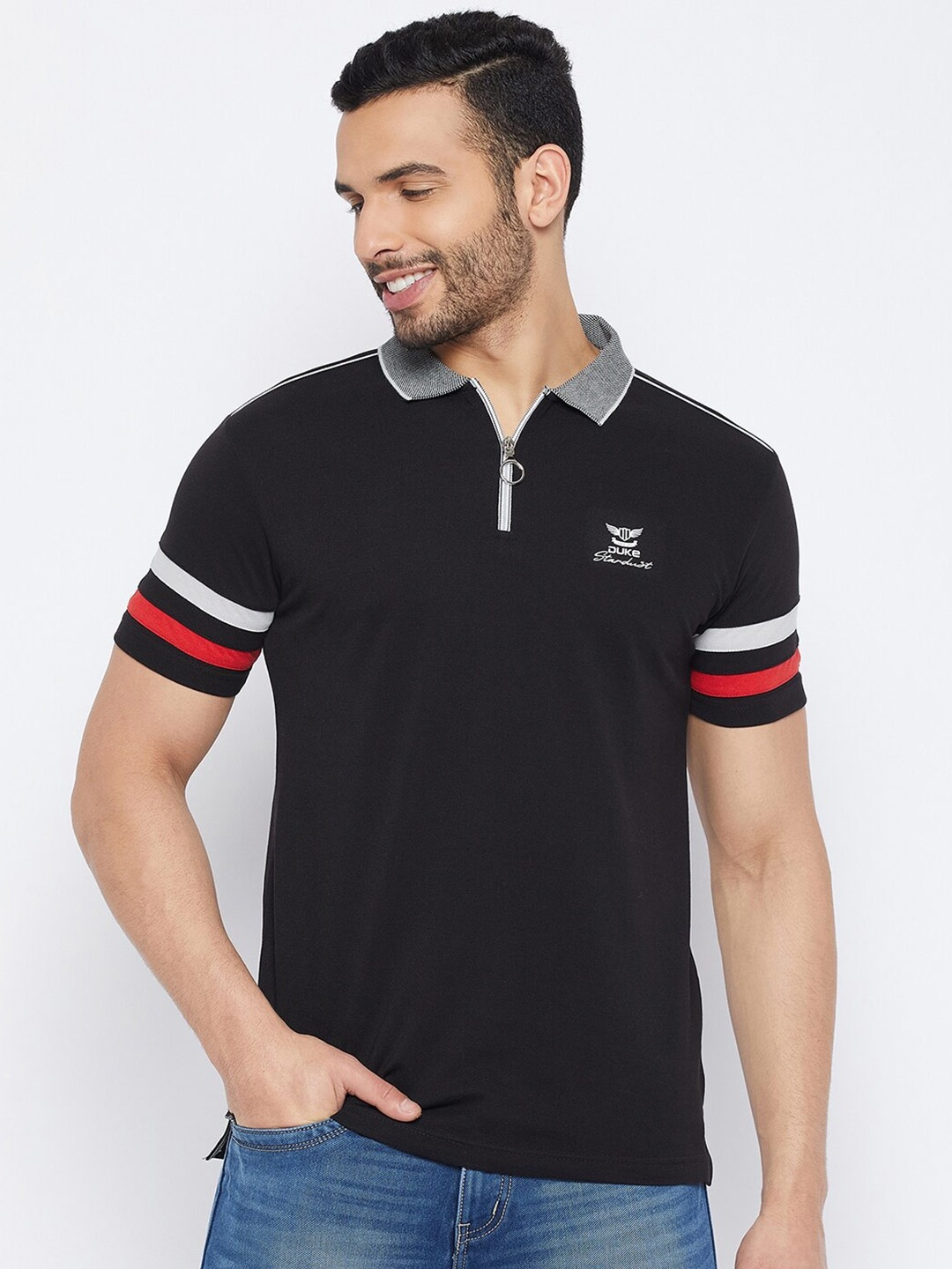 

Duke Polo Collar Cotton Slim Fit T-shirt, Black