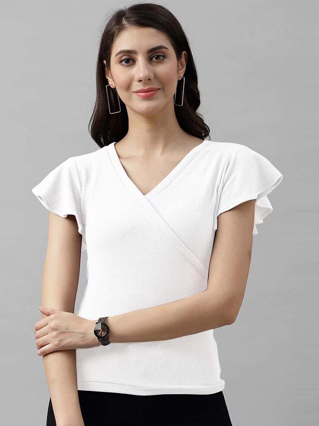 

CLAFOUTIS V-Neck Crepe Wrap Top, White