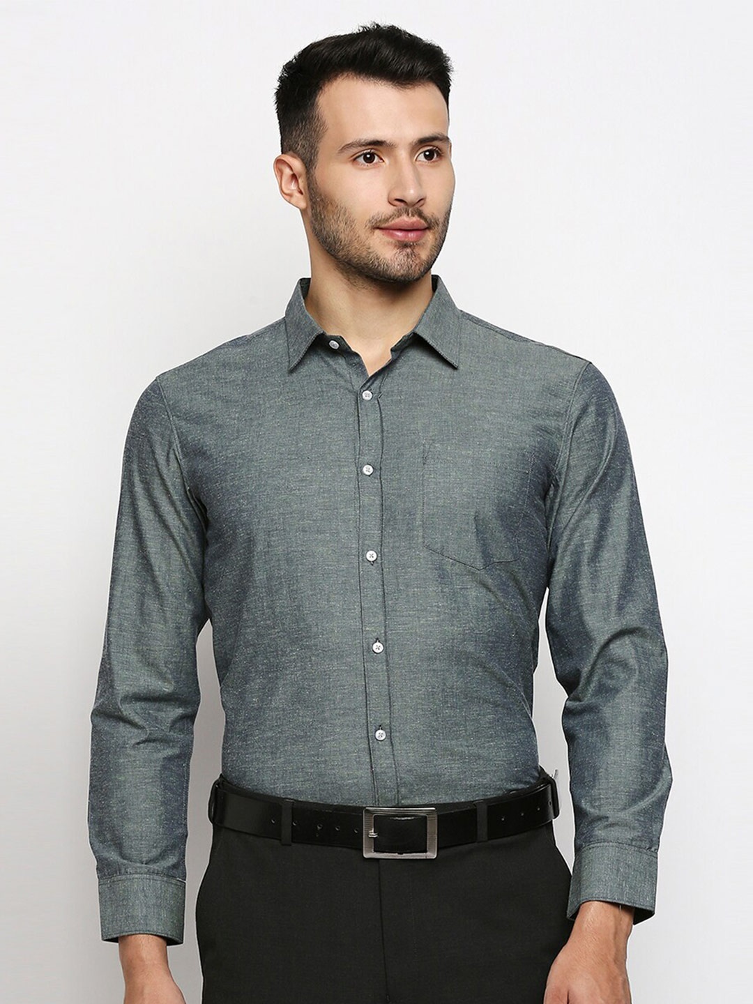 

MOD ECRU Spread Collar Slim Fit Cotton Formal Shirt, Green