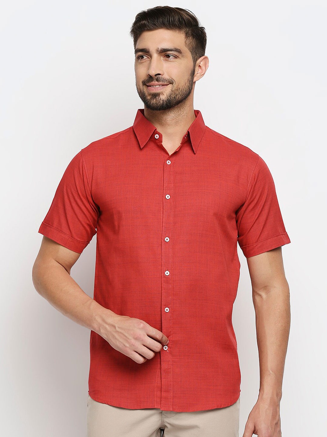 

MOD ECRU Pure Cotton Slim Fit Casual Shirt, Red