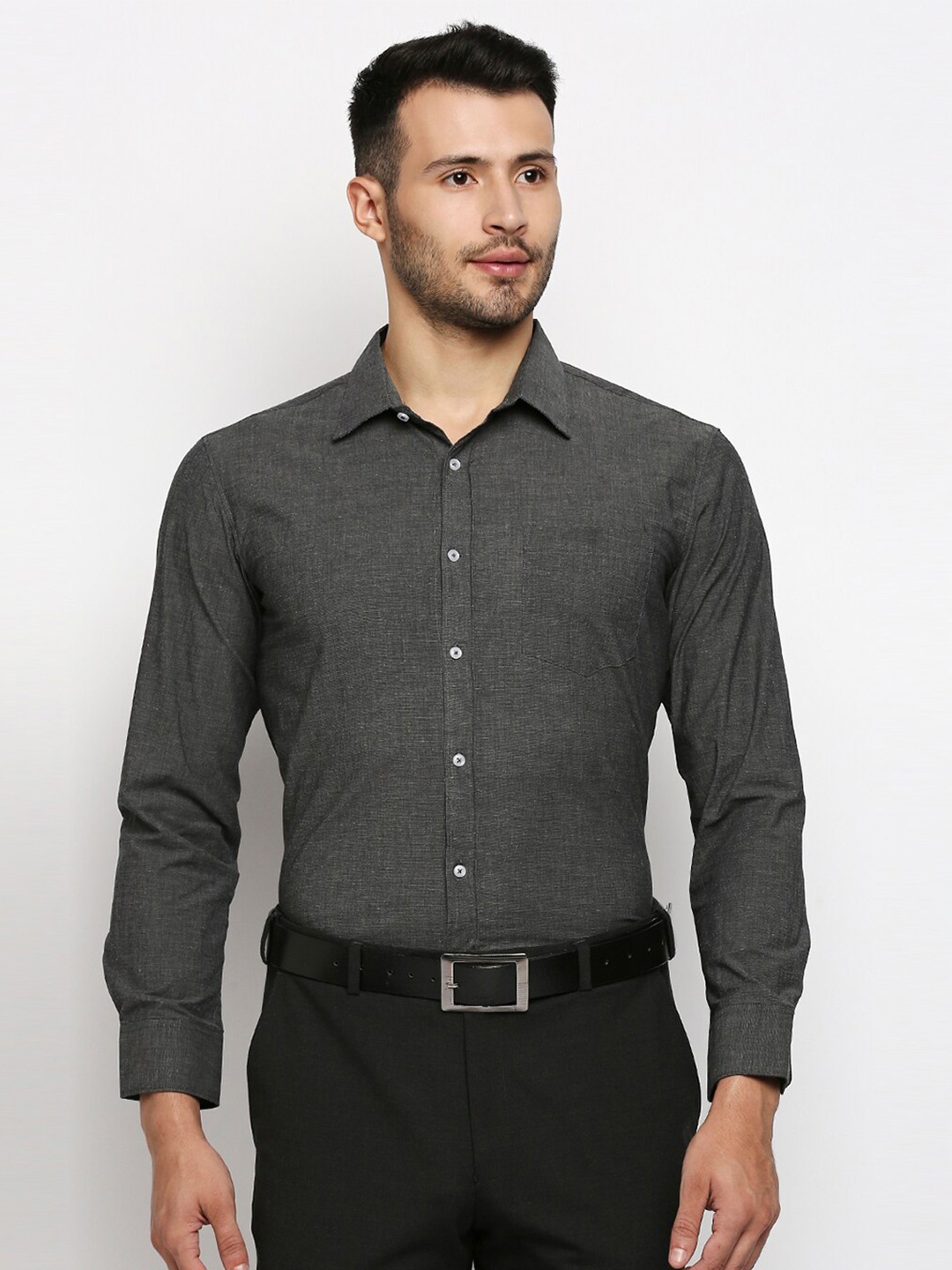 

MOD ECRU Spread Collar Slim Fit Cotton Formal Shirt, Grey