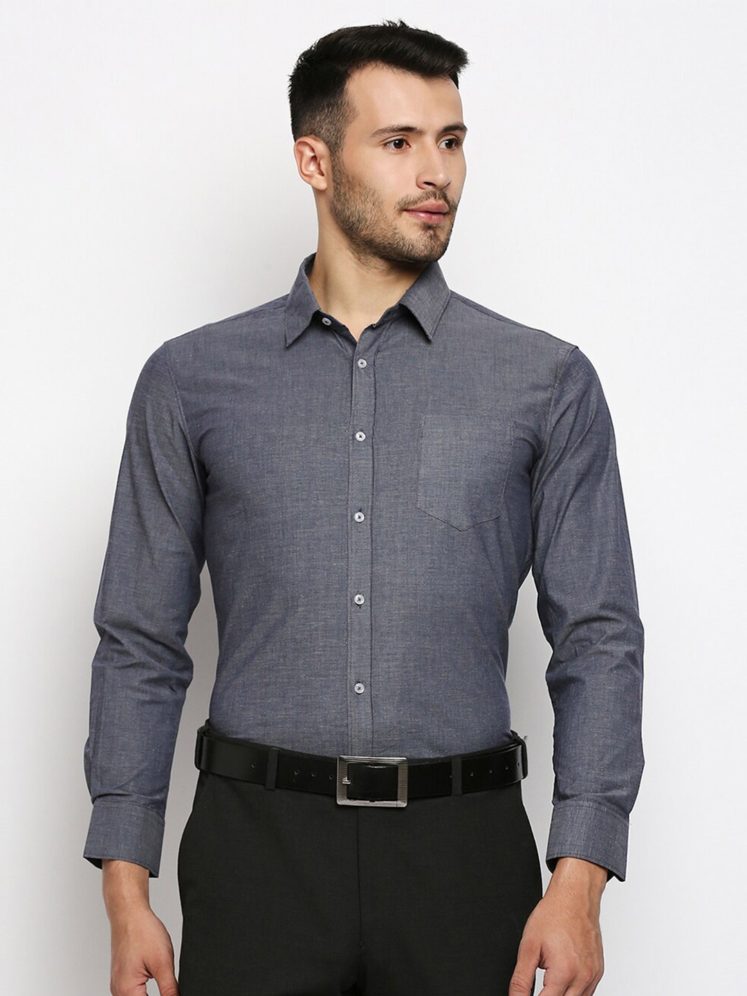 

MOD ECRU Men Slim Fit Formal Cotton Shirt, Blue