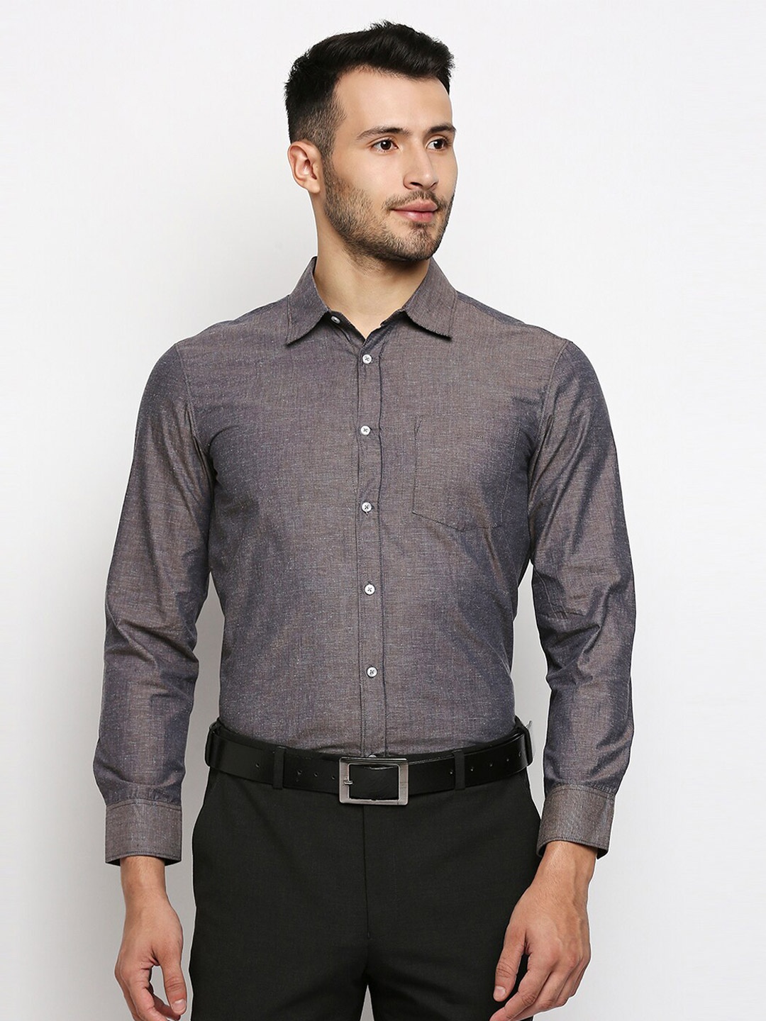 

MOD ECRU Self Design Pure Cotton Slim Fit Shirt, Brown