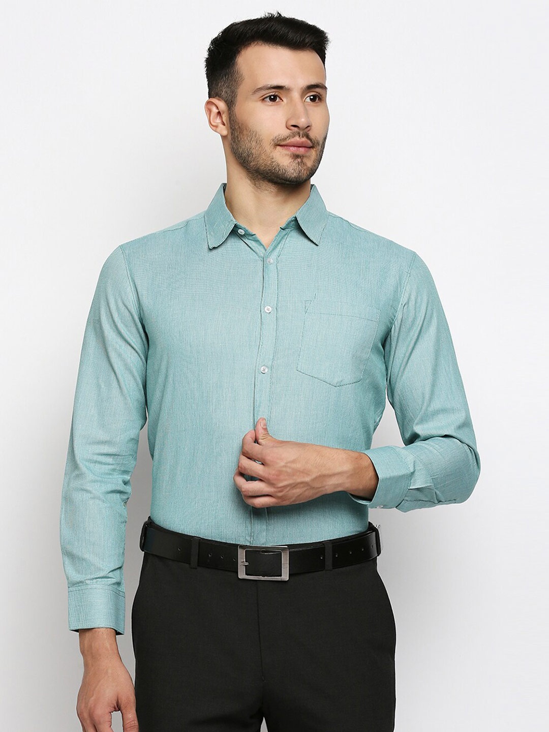 

MOD ECRU Men Pure Cotton Slim Fit Formal Shirt, Sea green