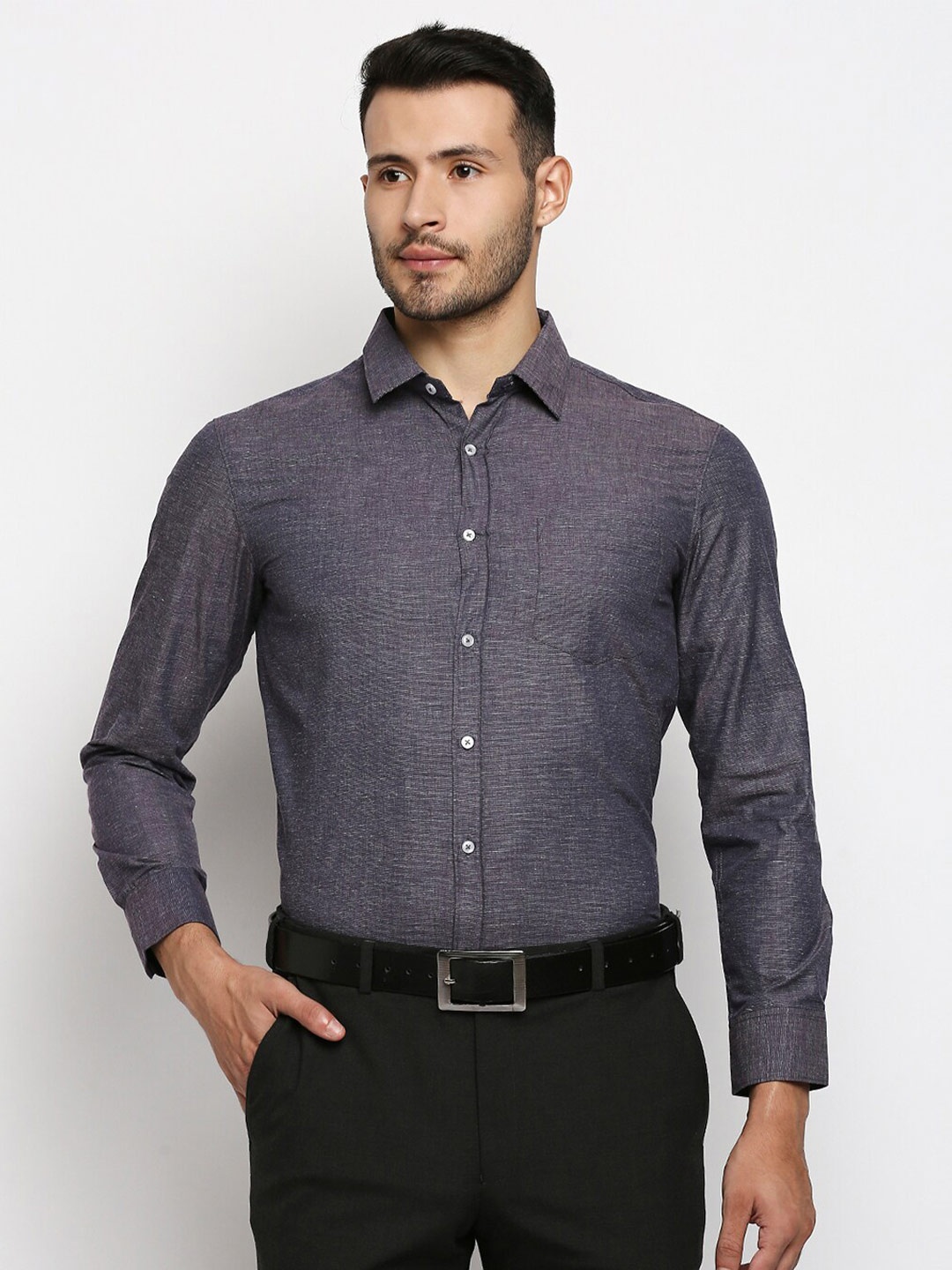 

MOD ECRU Slim Fit Horizontal Striped Pure Cotton Formal Shirt, Purple