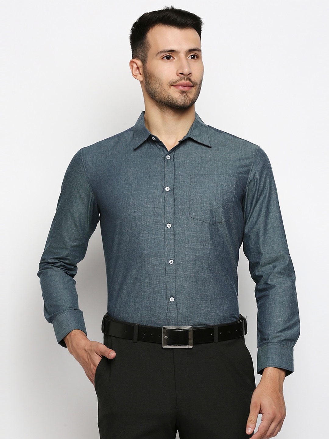 

MOD ECRU Pure Cotton Slim Fit Formal Shirt, Green