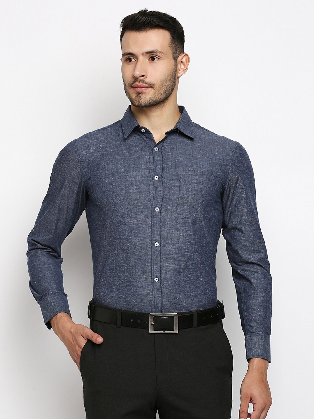 

MOD ECRU Men Pure Cotton Slim Fit Formal Shirt, Blue