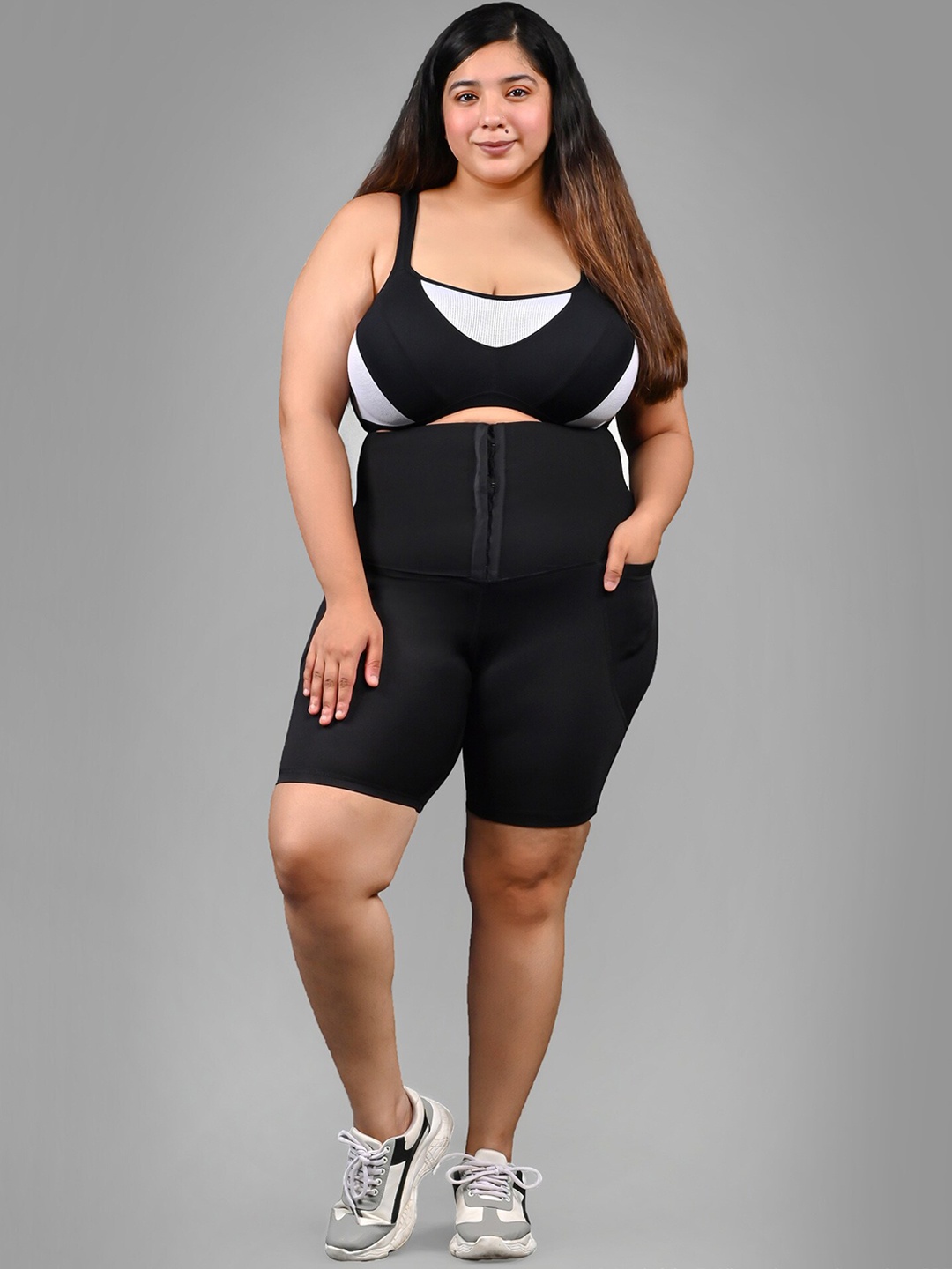 

Bellofox Plus Size High Waist Corset Yoga Short Tights, Black