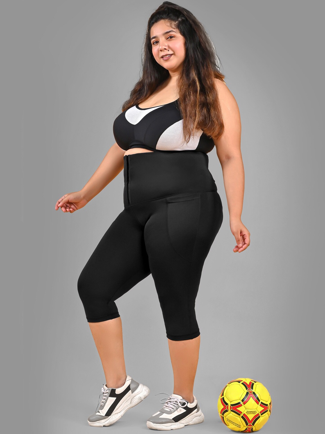

Bellofox Plus Size High Waist Corset Yoga Capri Tight, Black