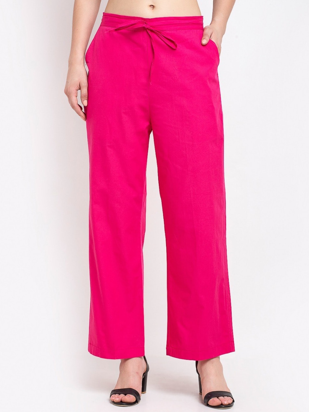 

Jinfo Women Cotton Smart Loose Fit Trousers, Pink