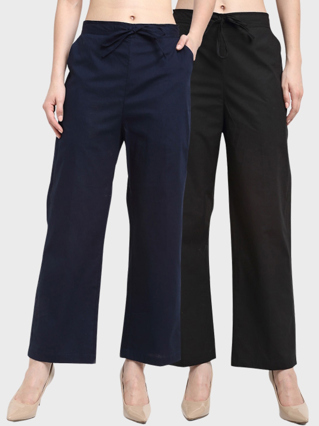 

Jinfo Women Pack Of 2 Straight Leg Cotton Palazzos, Black