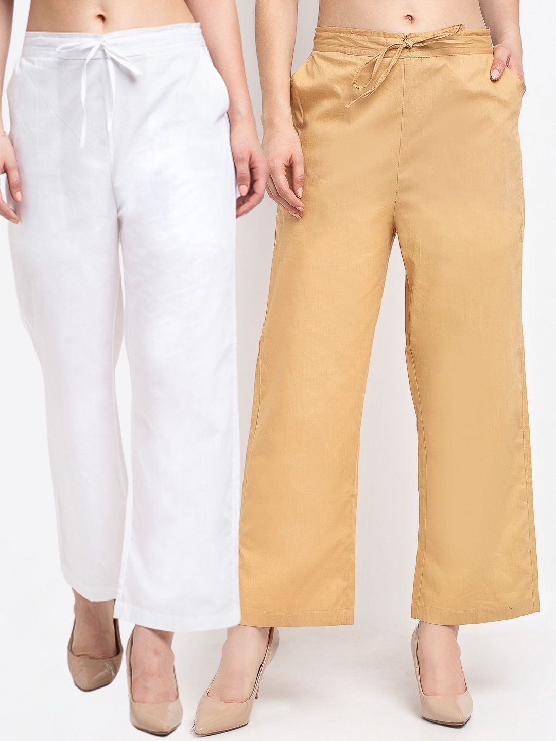 

Jinfo Women Pack Of 2 Straight Leg Cotton Palazzos, White