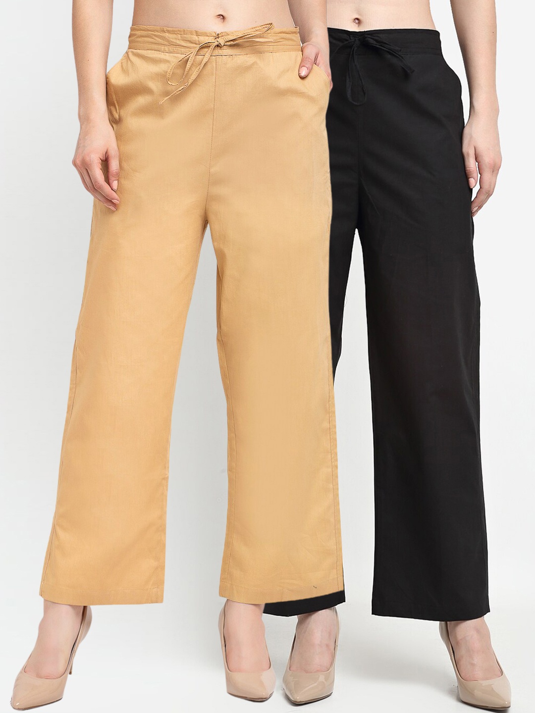 

Jinfo Pack Of 2 Women Smart Loose Fit Palazzo, Black