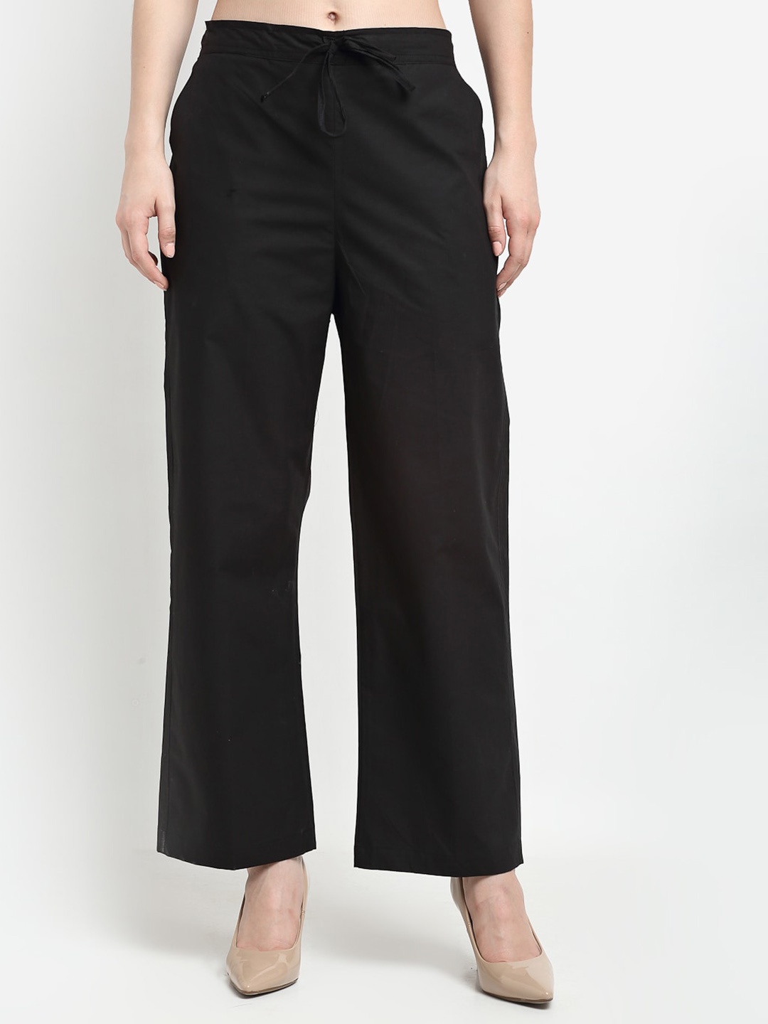 

Jinfo Women Cotton Mid-Rise Parallel Trousers, Black