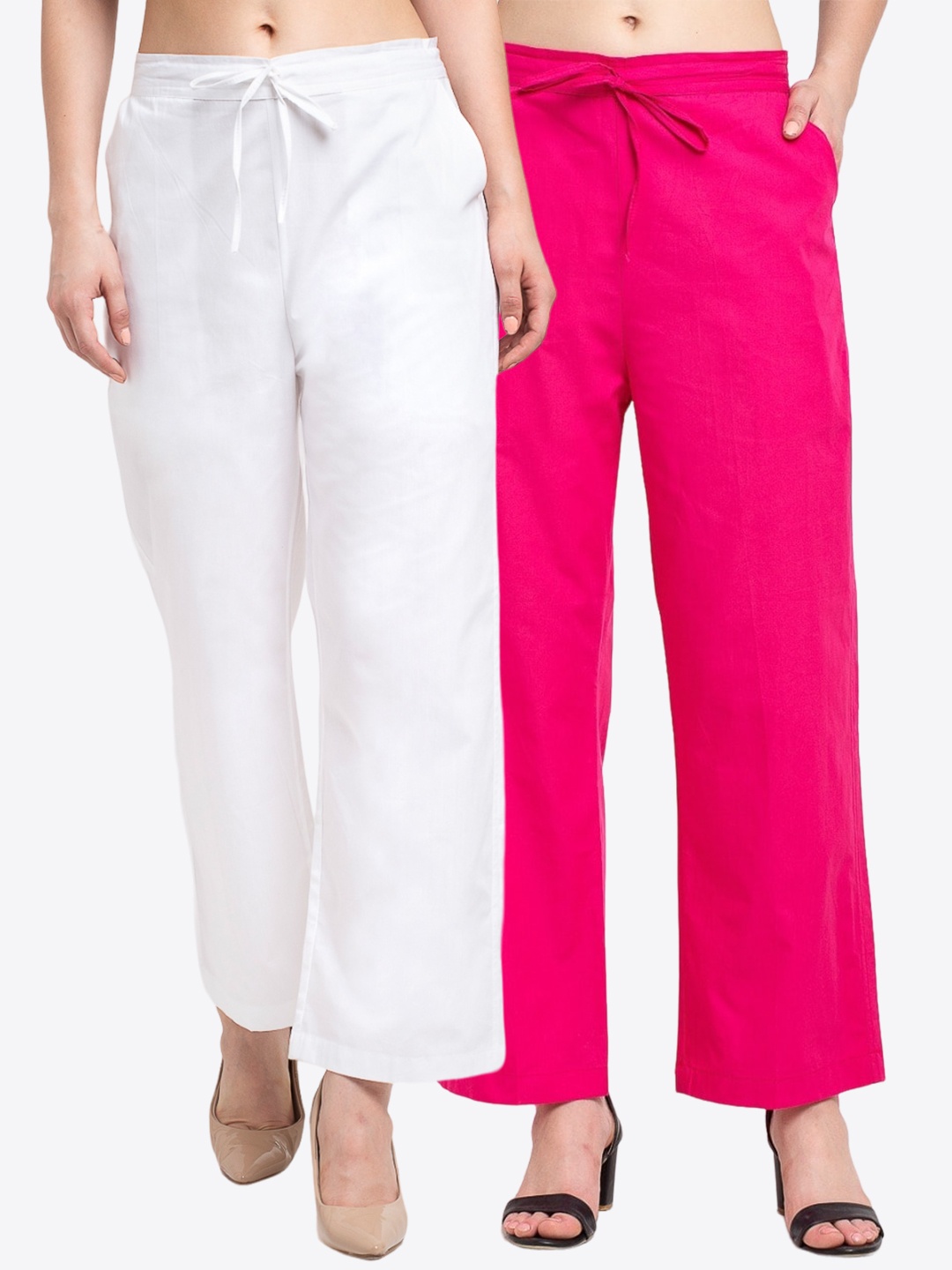 

Jinfo Women Pack Of 2 Straight Leg Cotton Palazzos, White