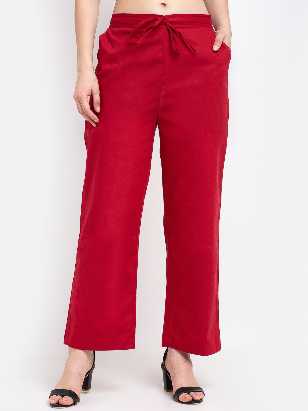 

Jinfo Women Straight Fit Cotton Palazzos, Maroon