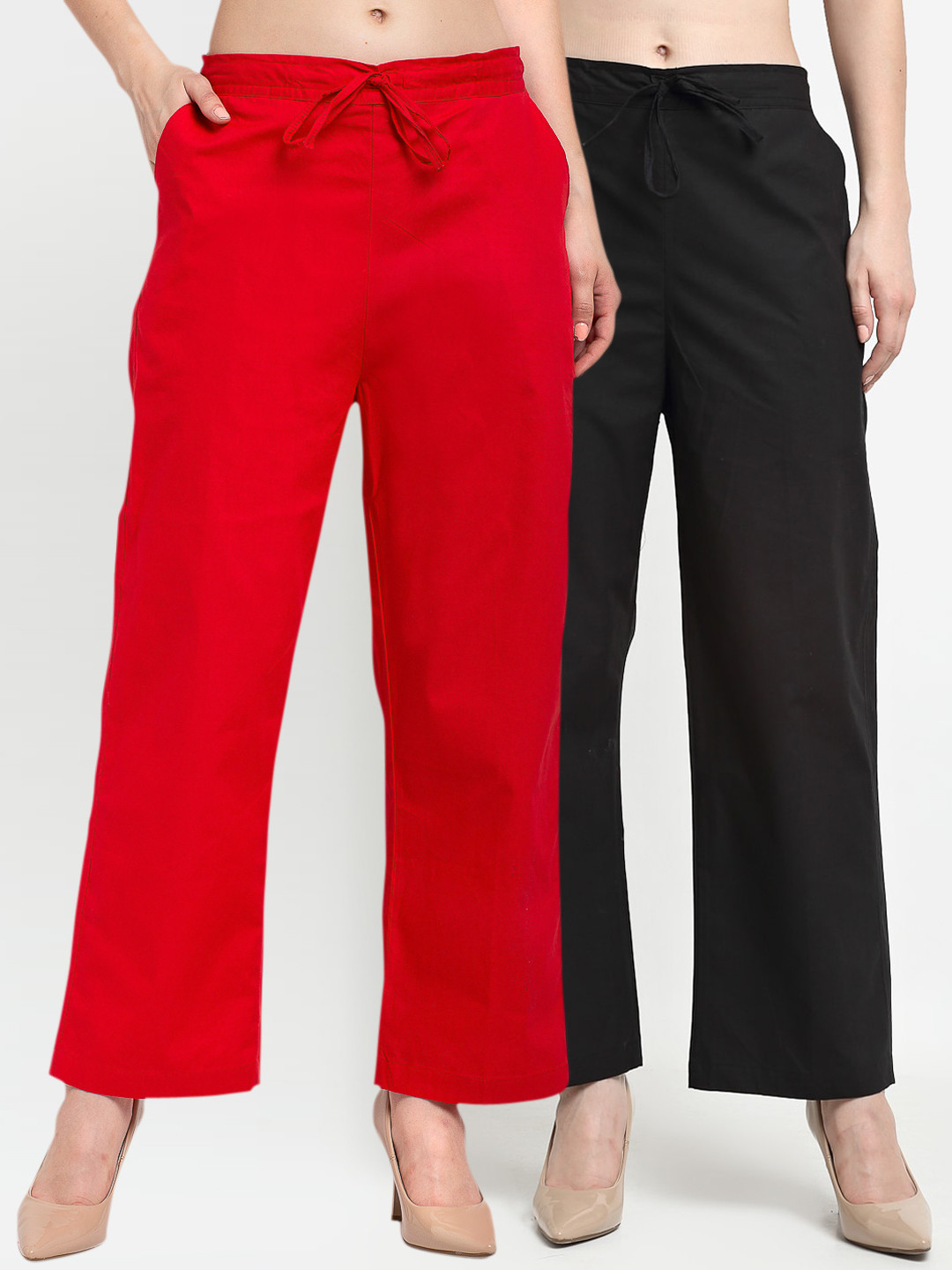

Jinfo Women Pack Of 2 Smart Loose Fit Trousers, Black
