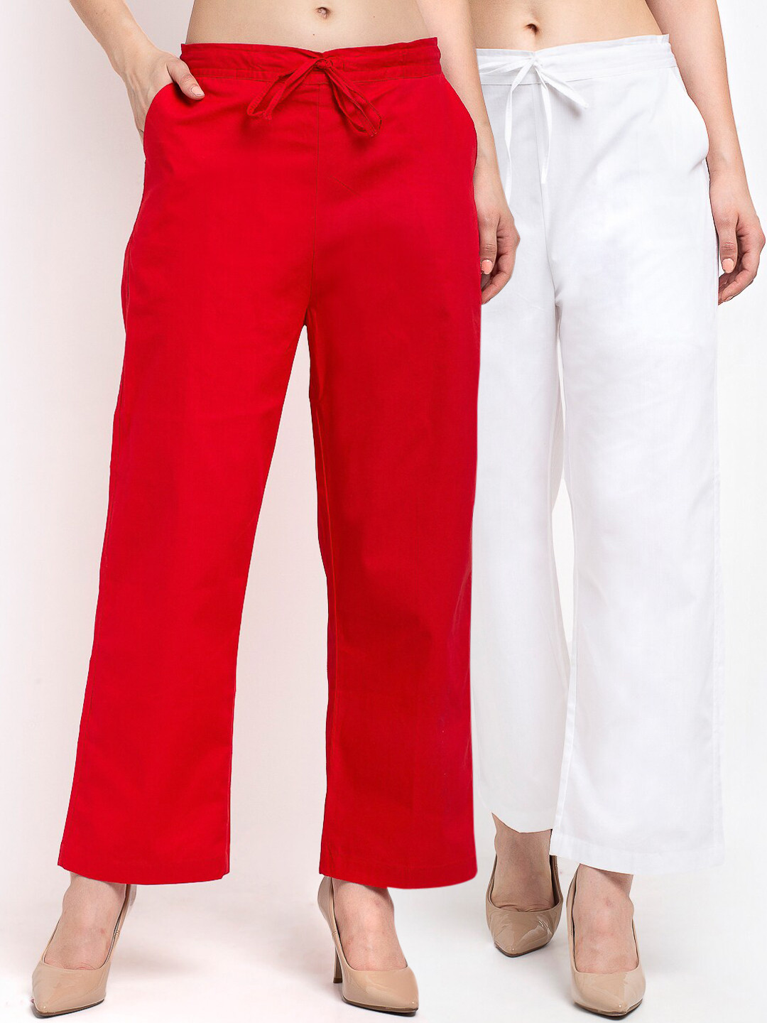

Jinfo Women Pack Of 2 Smart Loose Fit Trousers, White