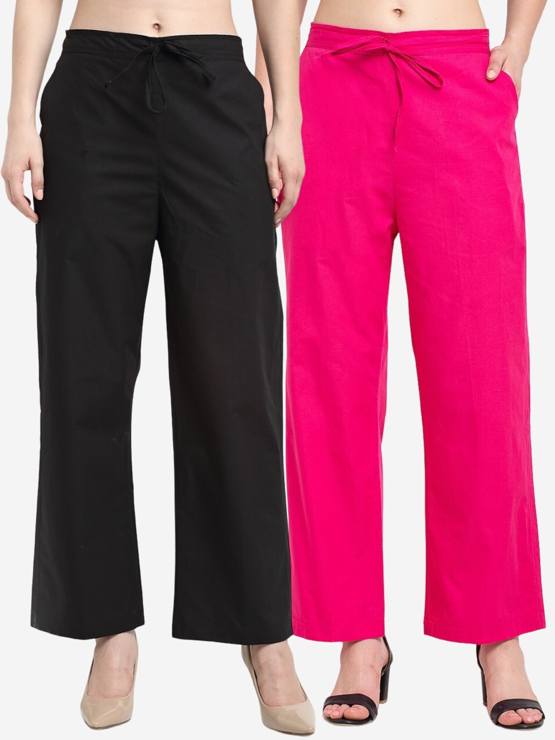 

Jinfo Women Pack Of 2 Straight Fit Cotton Palazzos, Black