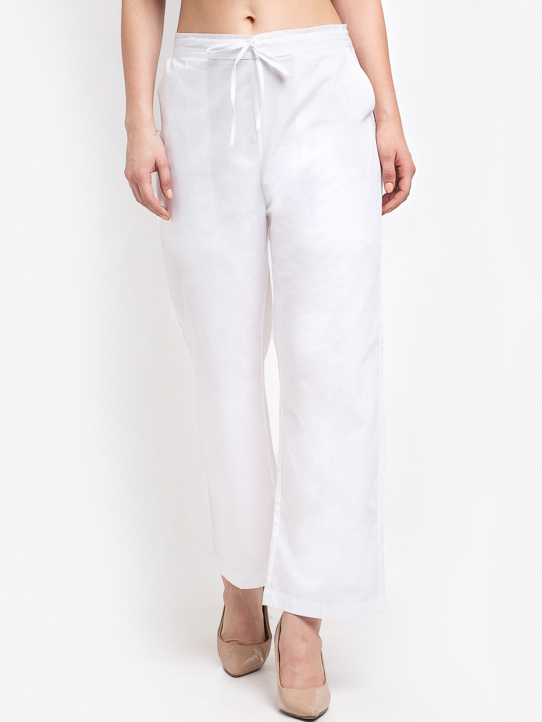 

Jinfo Women Straight Fit Cotton Lycra Palazzos, White