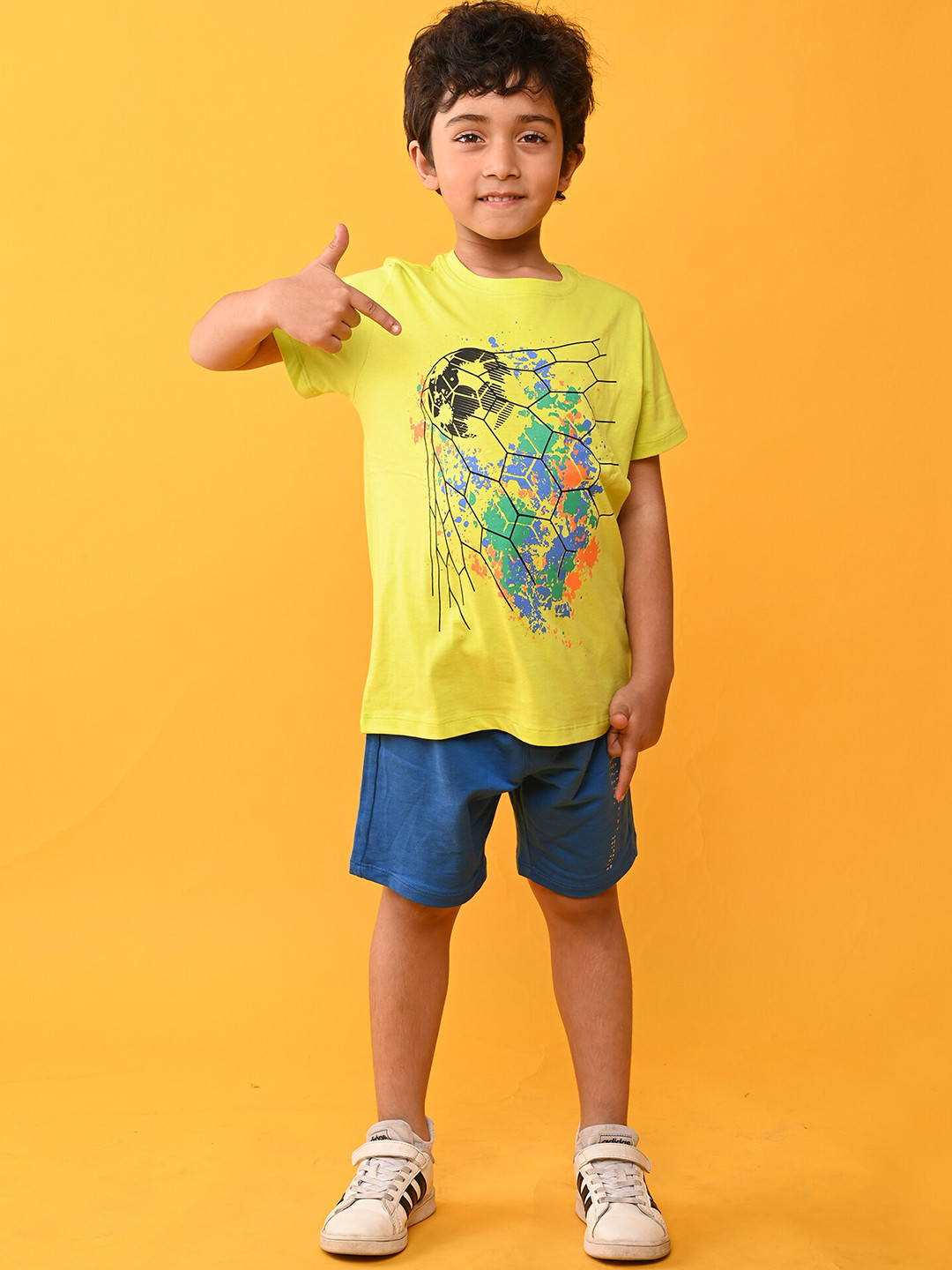 

Anthrilo Boys Graphic Printed Pure Cotton T-shirt With Shorts, Lime green