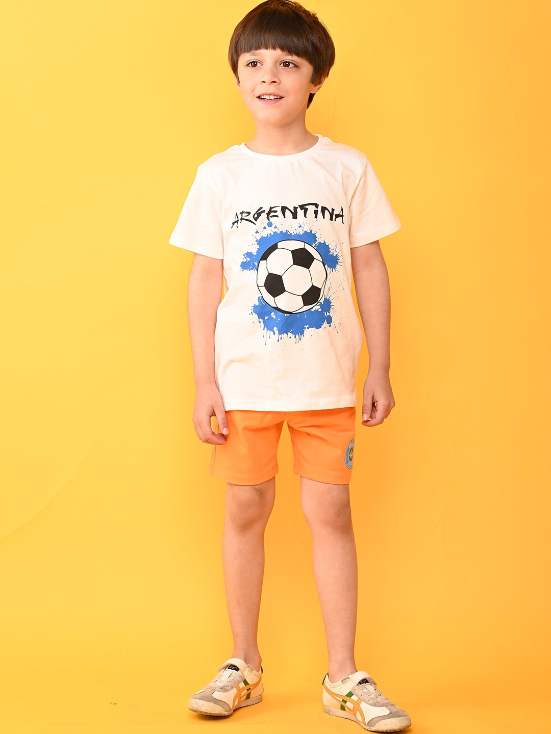 

Anthrilo Boys Printed Pure Cotton T-shirt with Shorts, White