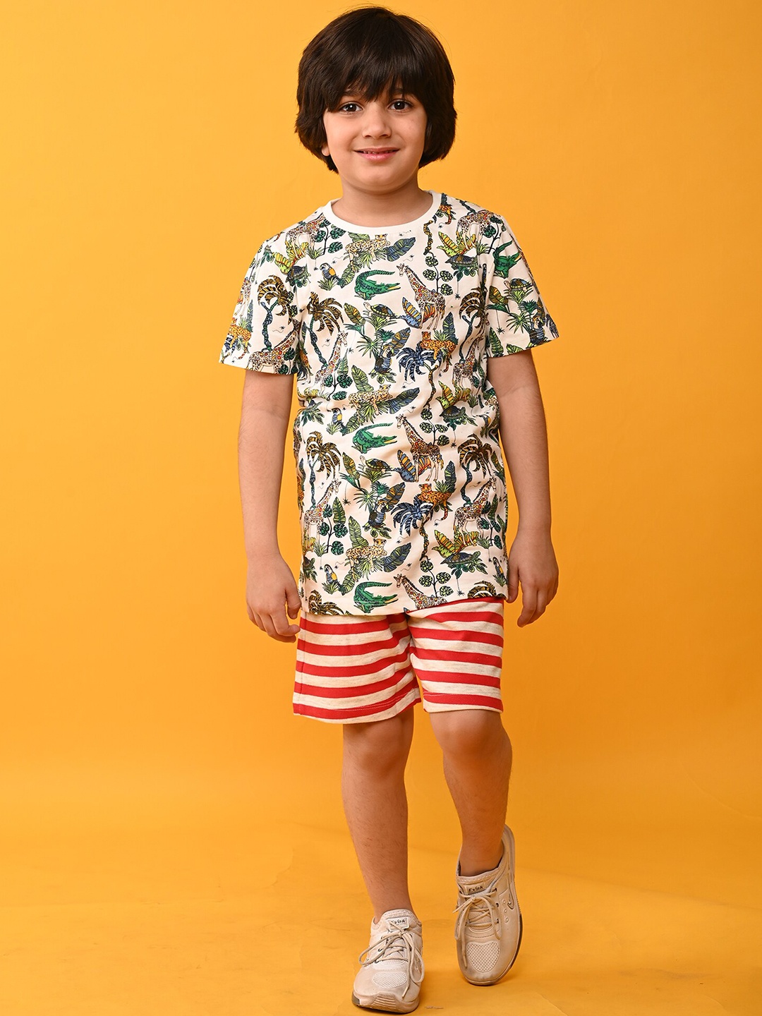 

Anthrilo Boys Printed Pure Cotton T-shirt with Shorts, White