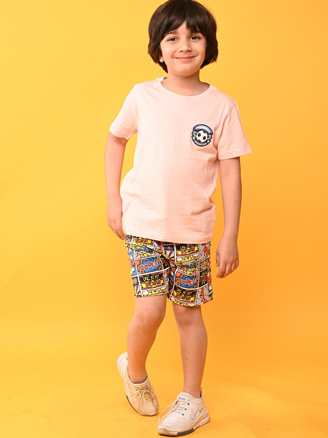 

Anthrilo Boys Printed Pure Cotton T-shirt with Shorts, Peach