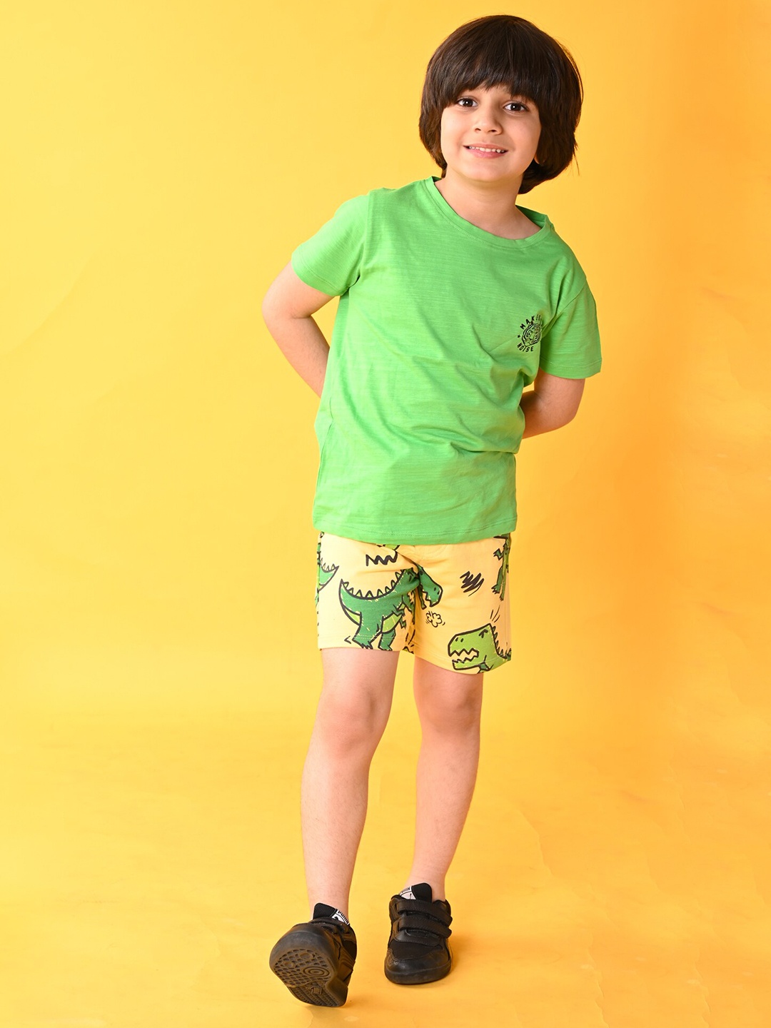 

Anthrilo Boys Printed Pure Cotton T-shirt with Shorts, Green