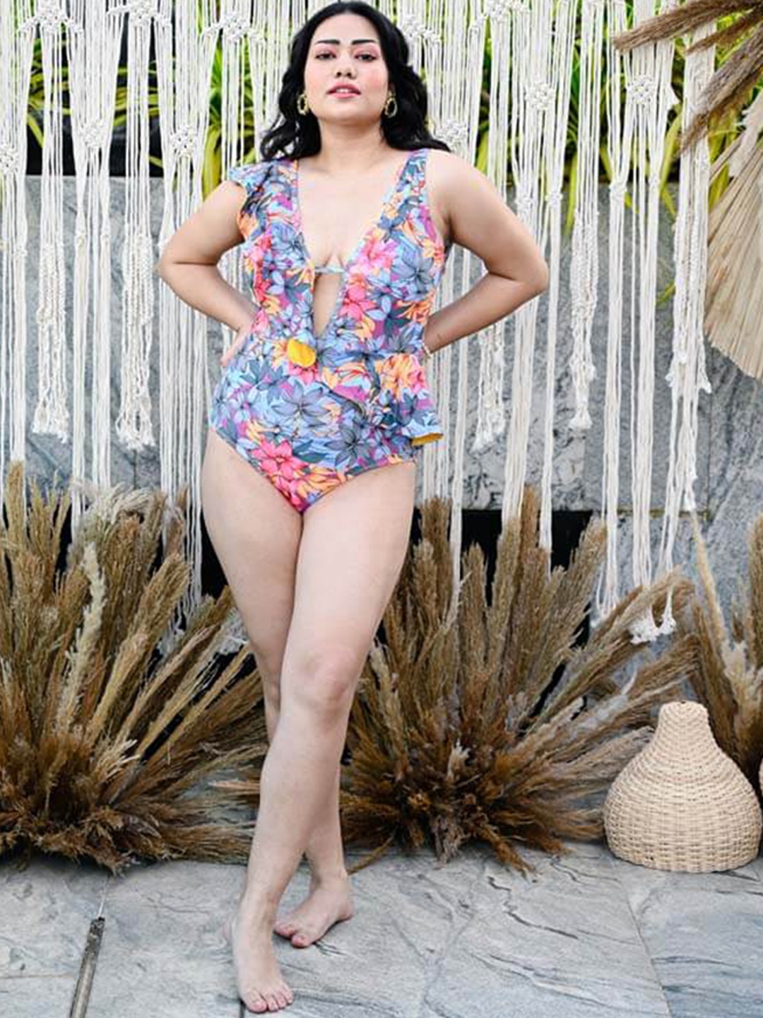 

FancyPants Printed V-Neck Bodysuit Swimwear, Blue
